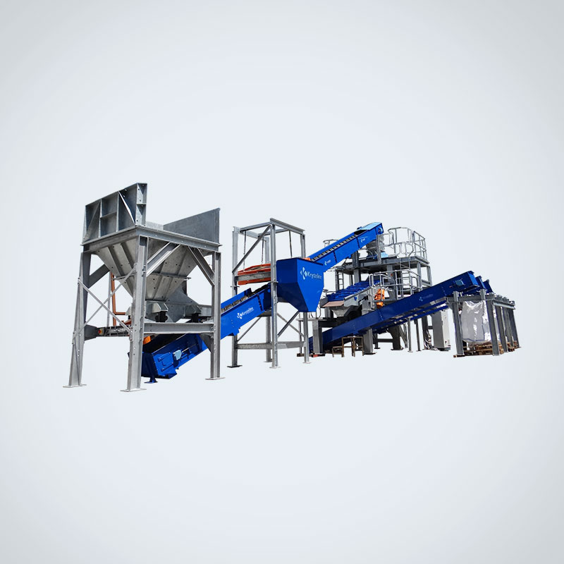 K500-C-SC glass processing plant, consisting of the K500 Imploder glass crusher, conveyor and screener system